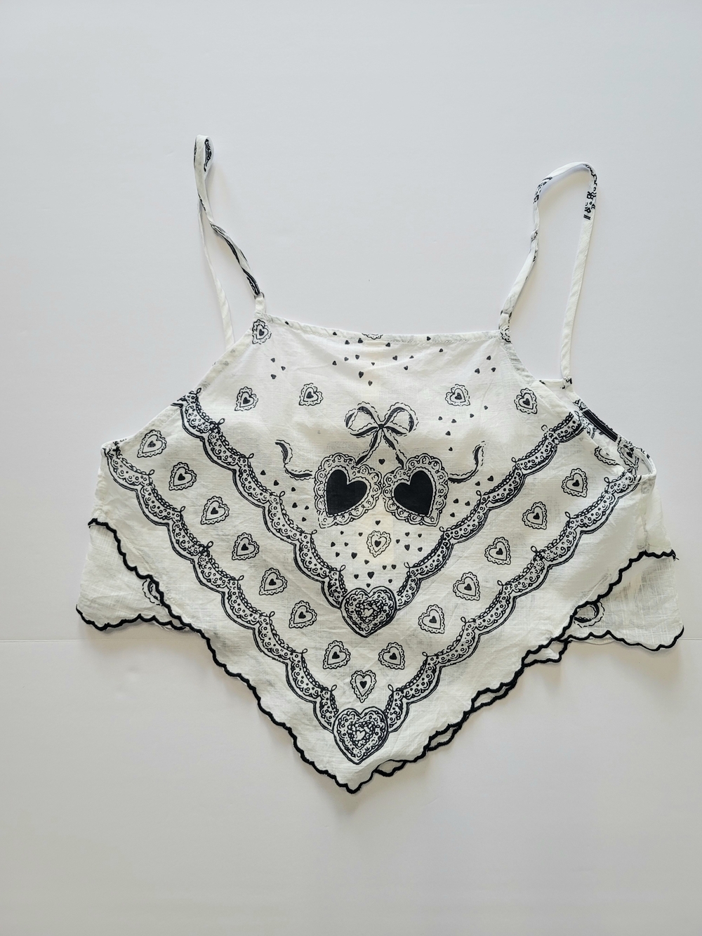 Anthropologie LyreBird Scalloped Hem Bandana Cami Top, Black White S Festival - Picture 10 of 10